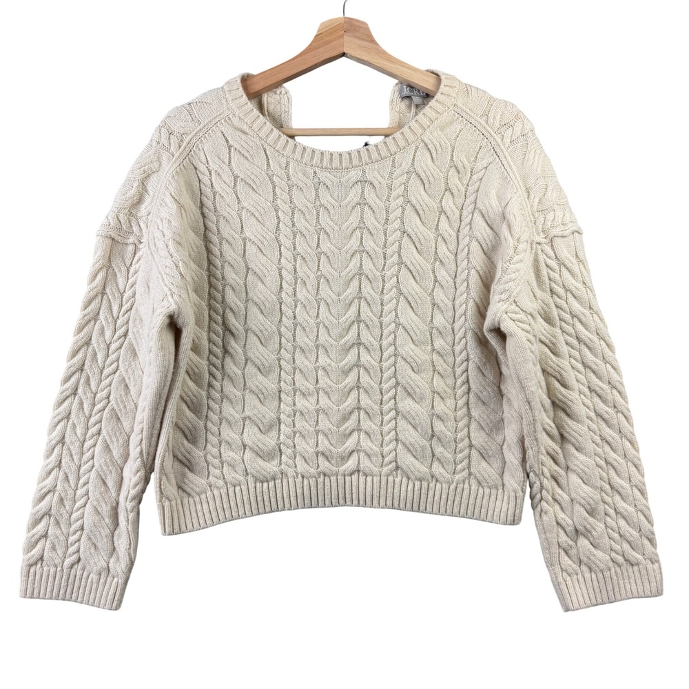 J.Crew Womens Ivory Cable Knit Bow Back Lambswool Blend Sweater BV361 XS‎